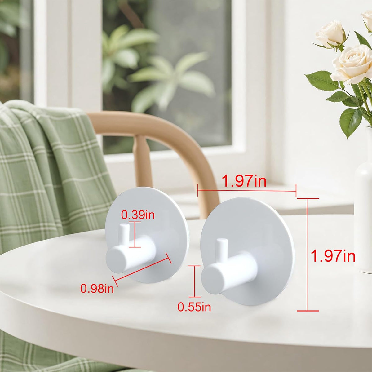 Aluminum Wall Hooks, No Drill Damage-Free Adhesive Hook, Product for Hanging Heavy Duty for Bathroom Kitchen Home (Single Round White Hook, 4)