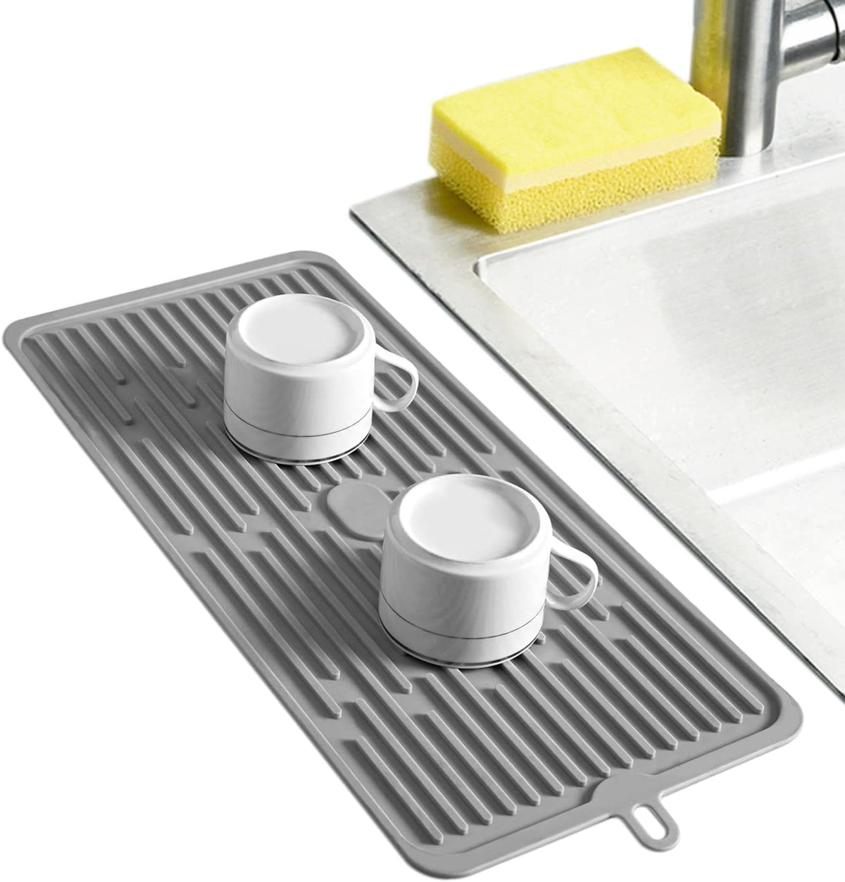 Dish Mat Silicone Dish Drying Mats Works For Drying Stemware Cocktail Glasses Silverware Pots Pans Knives and Dish Rack for Kitchen Counter Sink Bar Pads Easy to Clean (Gray)