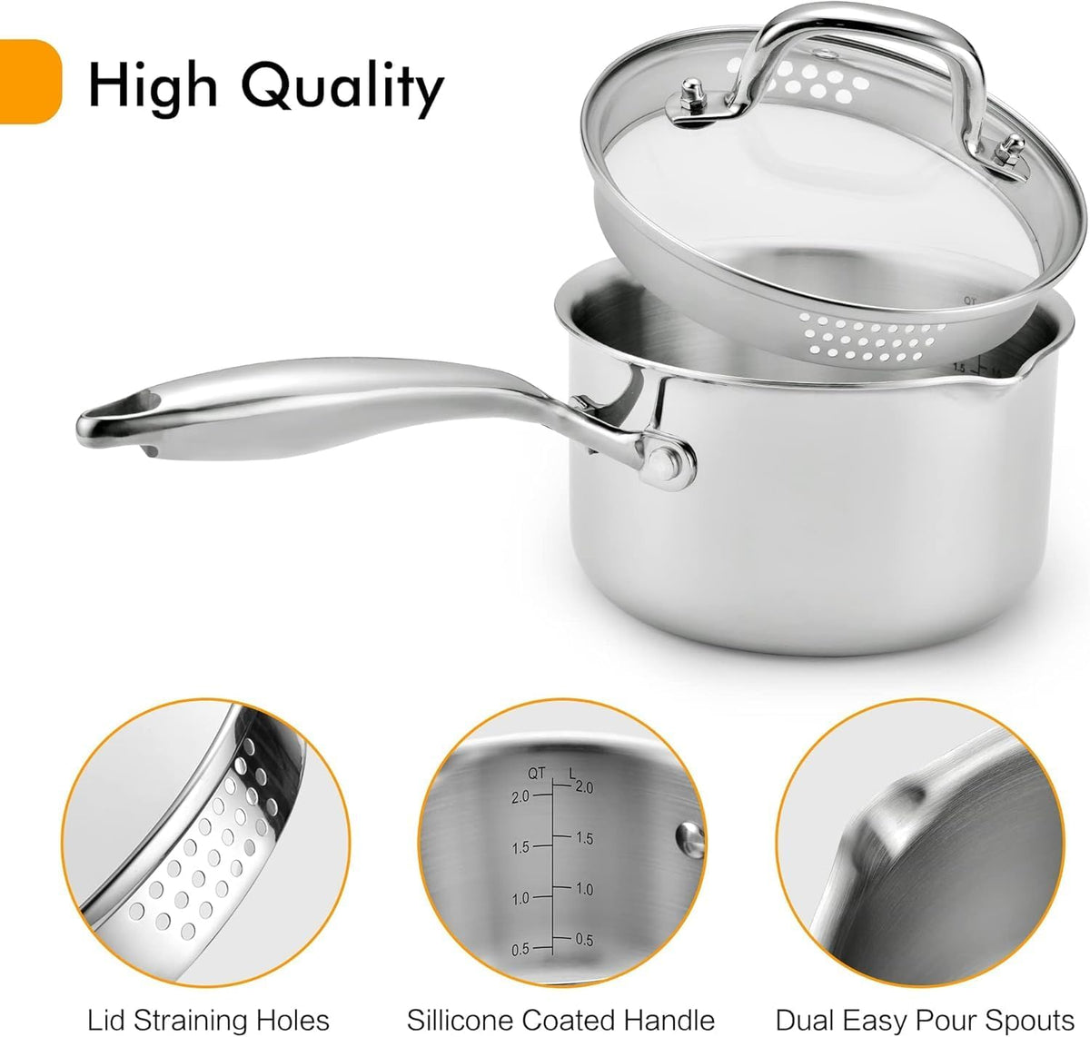 Tri-Ply Stainless Steel Sauce Pan with Steamer Basket & Straining Glass Lid— 2-in-1 Multi-Function Pot for Steaming, Boiling & Simmering — Healthy, Durable, Rust-Resistant, Professional-Grade Cookware