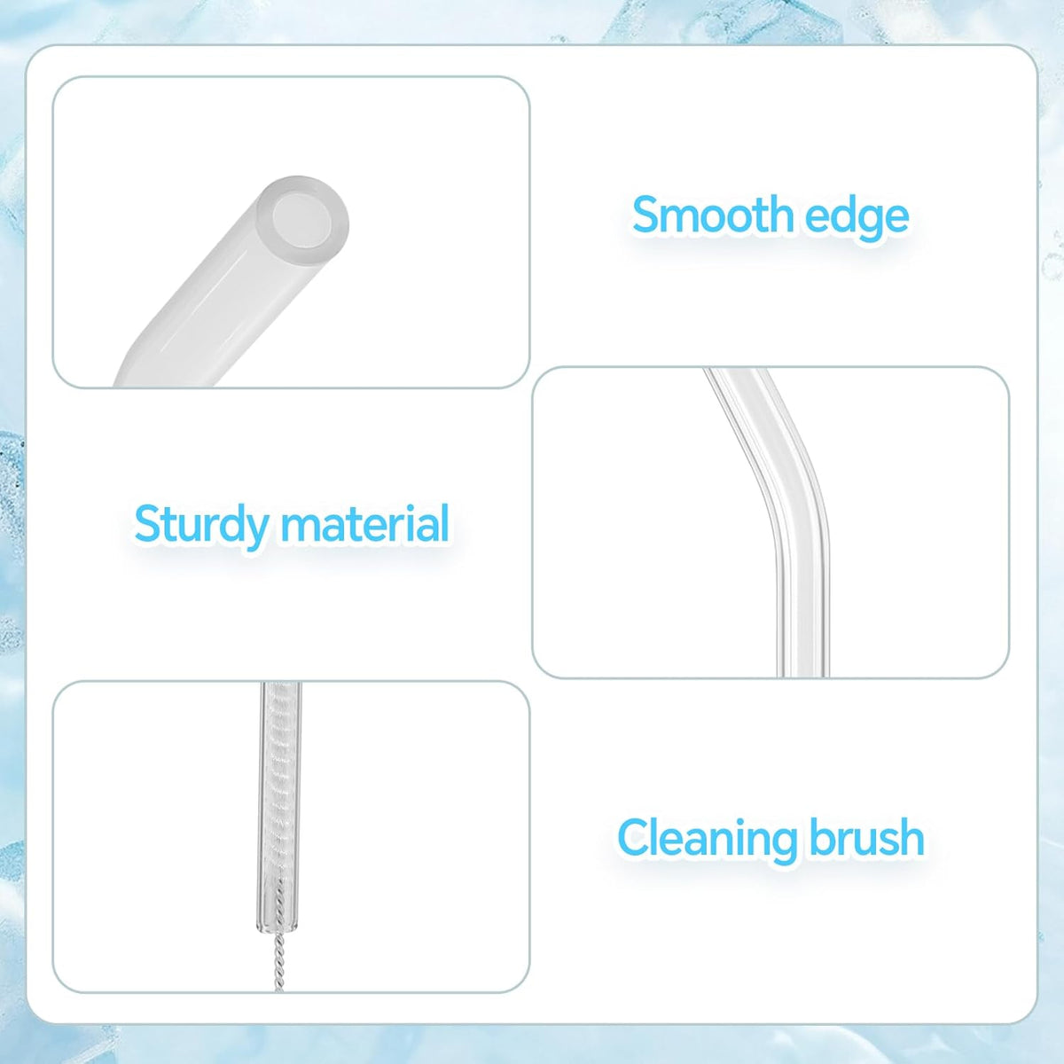 12 Pcs Reusable Glass Straws 8"x 8 mm Bent Glass Drinking Straws with Cleaning Brush for Tea, Smoothies, Milkshakes, Juices,Beverages(Clear)