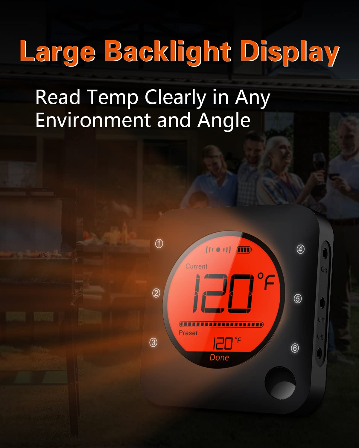 BFOUR Wireless Grill Thermometer, Bluetooth Meat Thermometer, Digital BBQ Meat Thermometer for Grilling Smoker Oven, Smart APP Alarm Monitor Instant Read with 4 Stainless Steel Probes