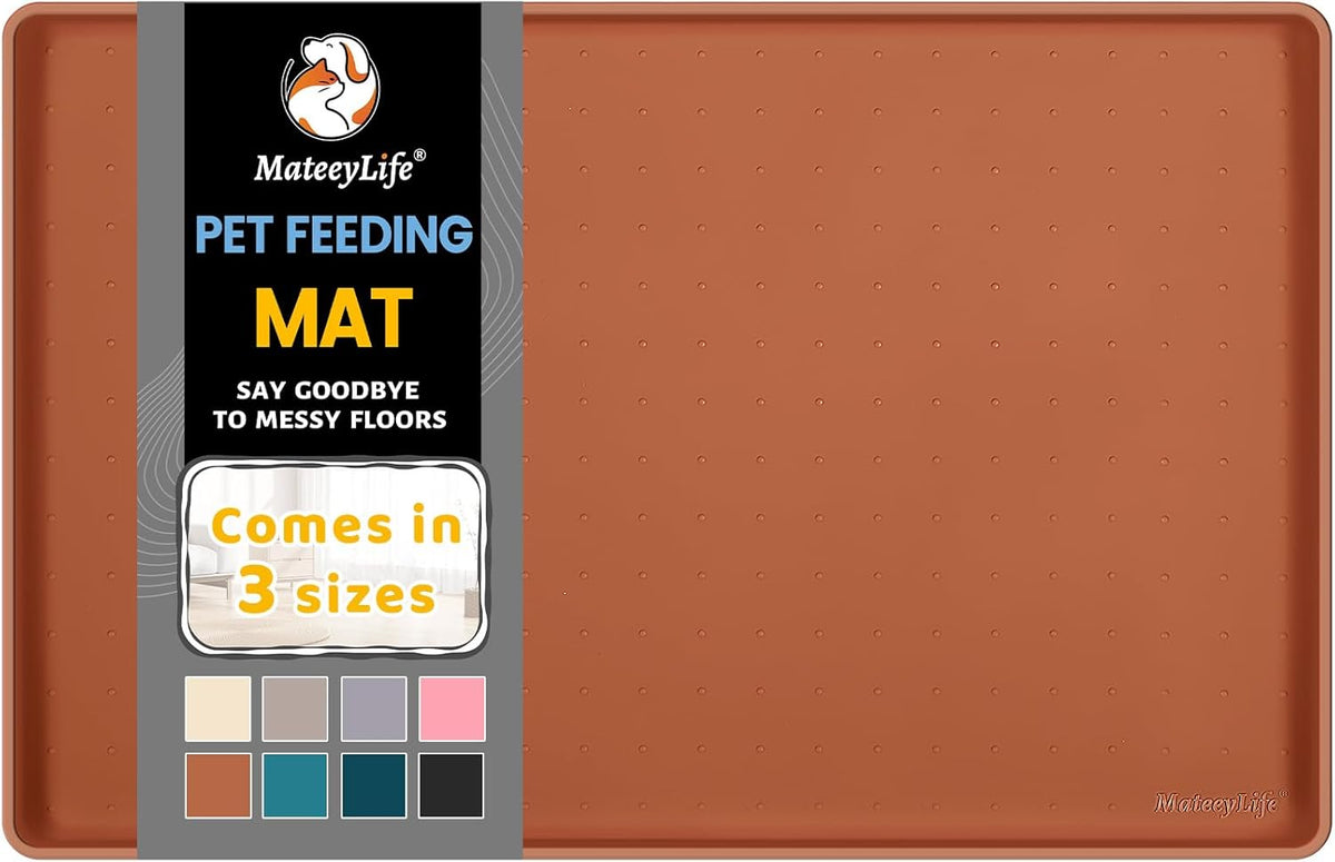 MateeyLife Silicone Cat & Dog Food Mat for Floors Waterproof, Anti-Slip Dog Bowl Mats for Food and Water, Pet Feeding Mats with Lip to Prevent Spills, Pet Placemat for Messy Drinkers to Protect Floors