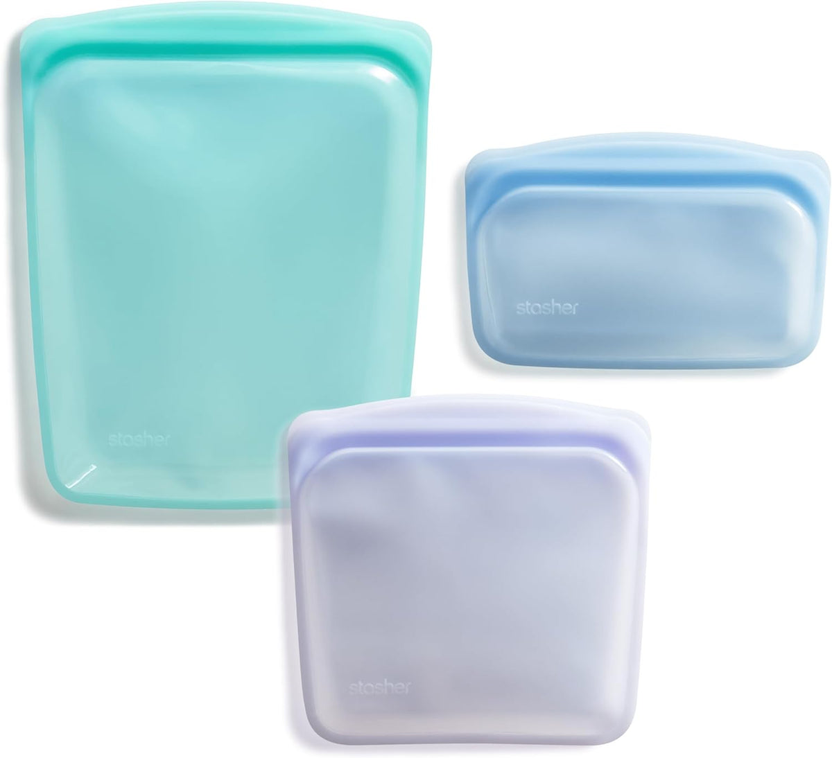 Stasher Premium Silicone Reusable Food Storage Bags, 3-Pack, Multi, Multi-Use Food Storage Bags, Lunch Bag, Travel Containers, BPA Free, Leak-free, Dishwasher-Safe, Eco-friendly