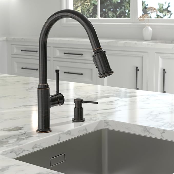 Lava Odoro Bronze Soap Dispenser for Kitchen Sink, Modern Brass Built in Countertop Pump Dispenser with 18 Oz Refillable Bottle, Kitchen Soap and Lotion Dispenser Spot-Free, Oil Rubbed Bronze, KSD-21