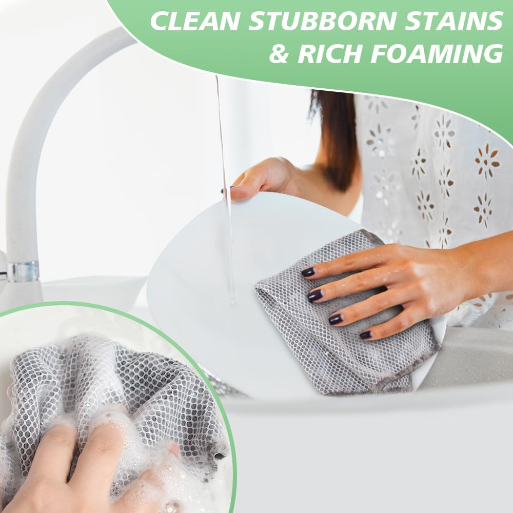 SINLAND Absorbent Microfiber Dish Cloths for Washing Dishes Best Kitchen Washcloth Cleaning Cloths with Poly Scour Side 12Inchx12 Inch 5 Pack, Grey