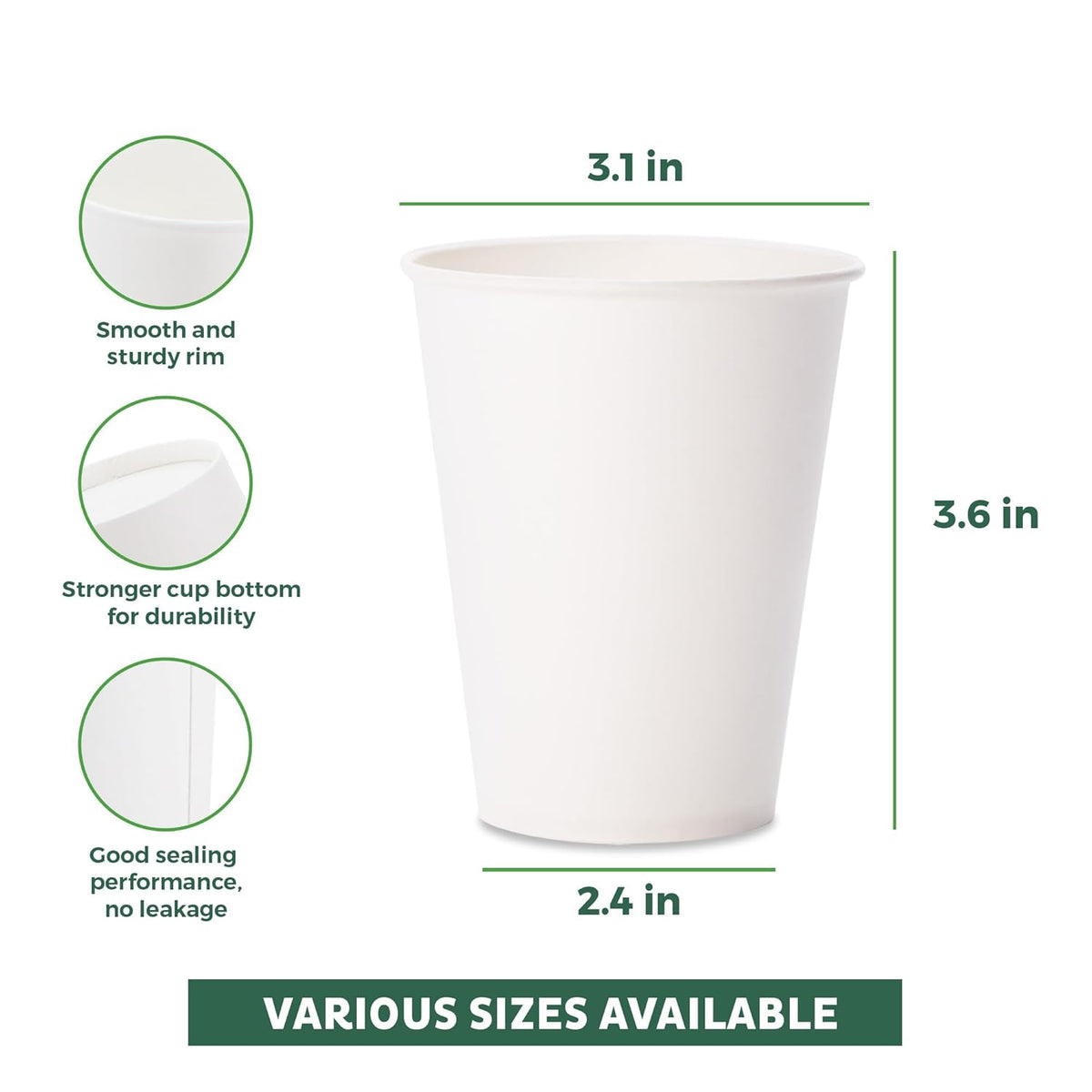 Freshware Coffee Cups 8 oz [300 Pack] Disposable Paper Cups for Hot or Iced Coffee Cup, Slushie Cup, Milkshakes, Smoothies, and Tea