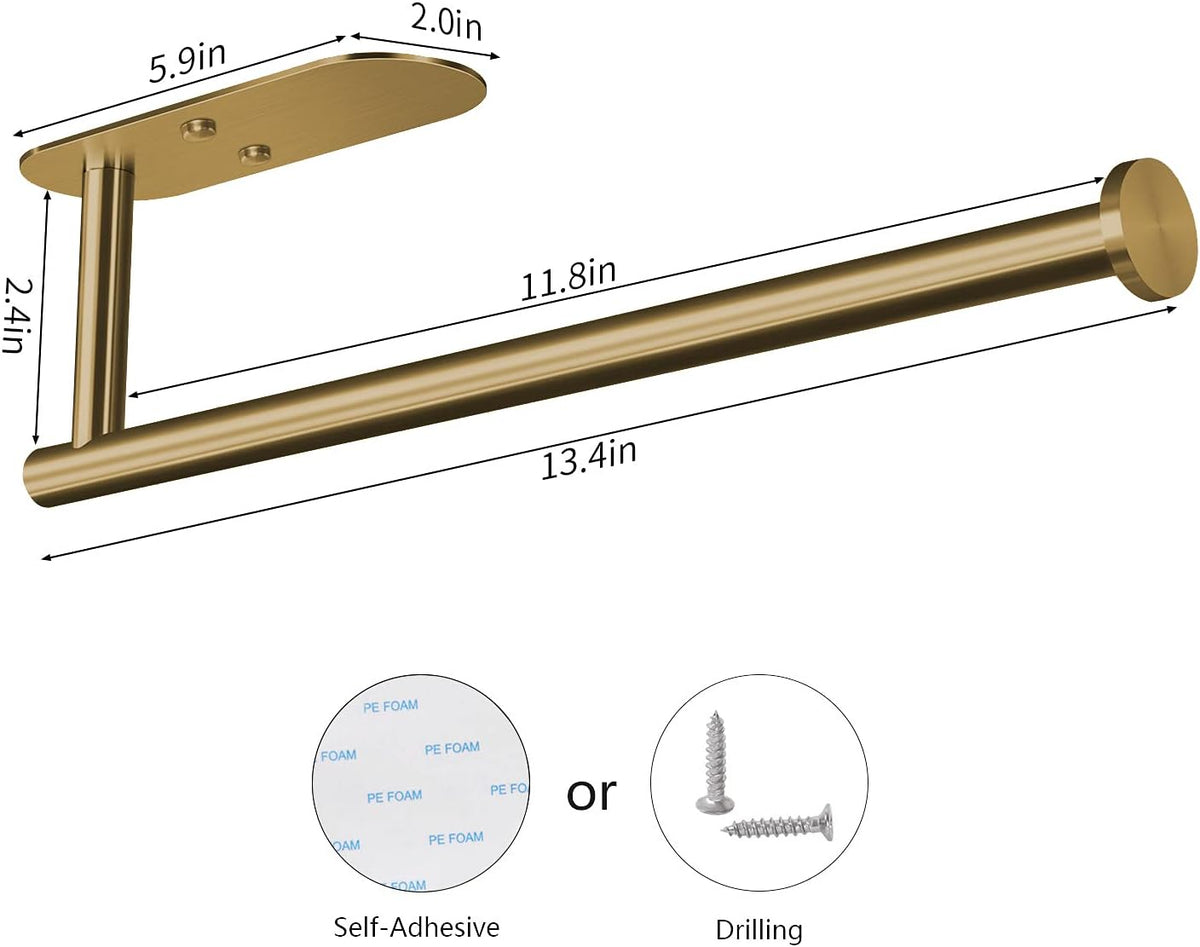 VAEHOLD Adhesive Paper Towel Holder Under Cabinet Wall Mount for Kitchen Paper Towel, Paper Towel Roll Holder Stick to Wall, Stainless Steel (Gold)