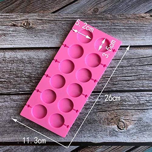 12 Capacity Silicone Lollipop Molds,Chocolate Hard Candy Mold with 50pcs 4 inch Lollypop sucker sticks,Candy Treat Bags,gold ties. (Round pink)