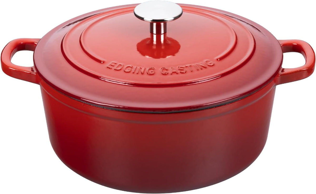 Enameled Cast Iron Dutch Oven Pot with Lid, 7 Quart, Round Dutch Ovens, Bread Oven Dual Handles, for Bread Baking, Oven Safe up to 500°F, Red