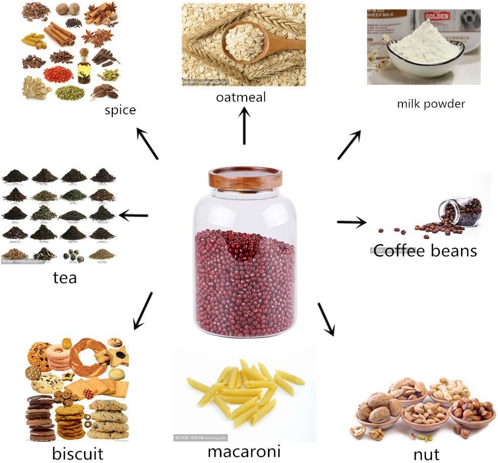 Large Glass Food Canisters, 66 FL OZ(1950ml) Kitchen Serving Stoarge Container with Airtight Acacia Lids, Cereal Dispenser Jars for Spaghetti Pasta, Powder, Spice, Tea, Coffee(7.6inch high)