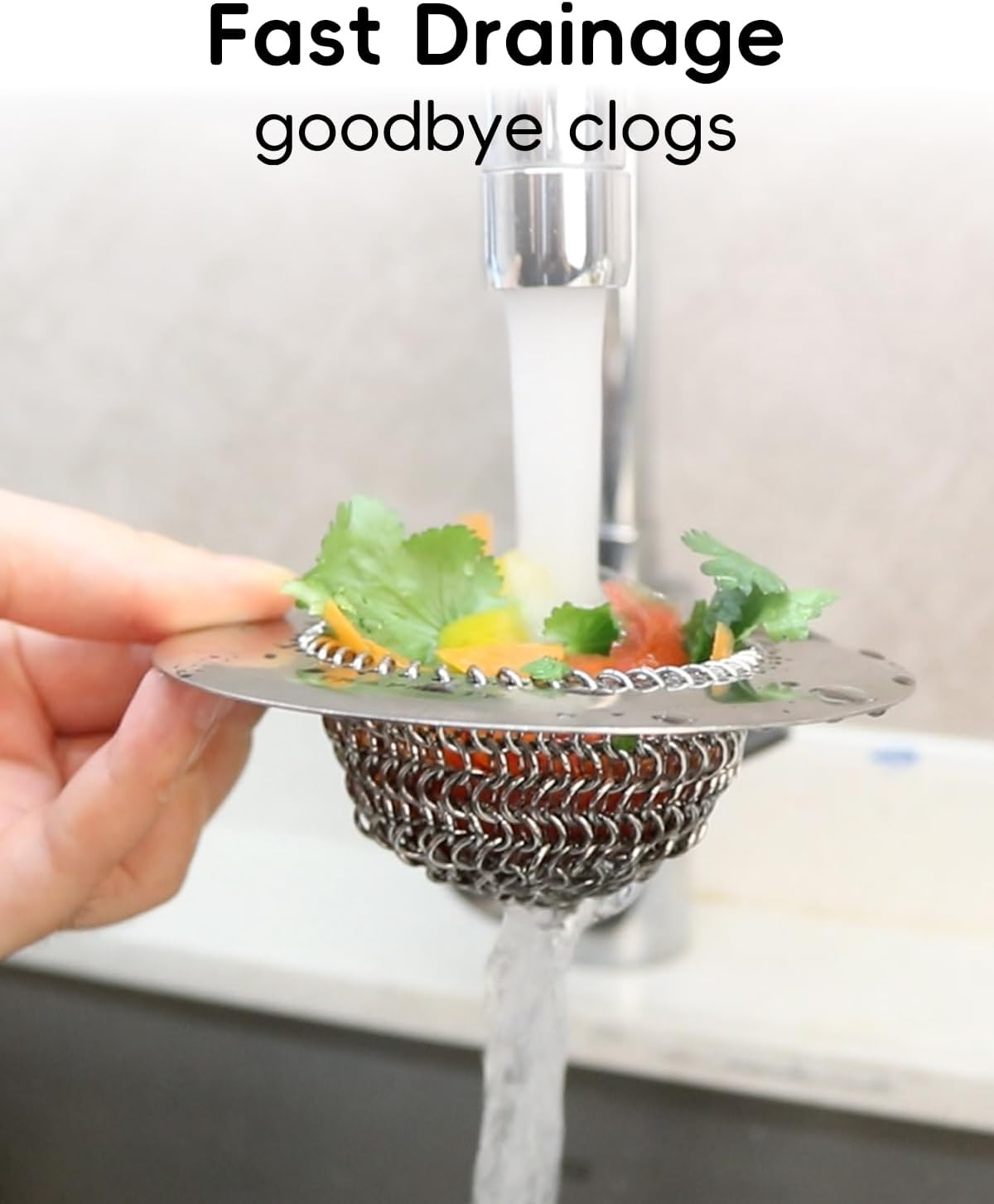 TRAPMATE 2 Pcs Kitchen Sink Strainer, Easy Clean Sink Drain Strainer, Anti-Rust Stainless Steel Sink Strainer, Anti-Clogging Strainer for Garbage Disposal, Dishwasher Safe (Patented Product)