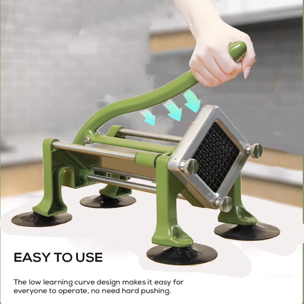 Commercial French Fry Cutter Stainless Steel.Potato Cutter for French Fries with 3/8 and 1/2Inch Blade, Commercial French Fry Cutter Manual Potatoes Cutting Machine with Suction Feet.