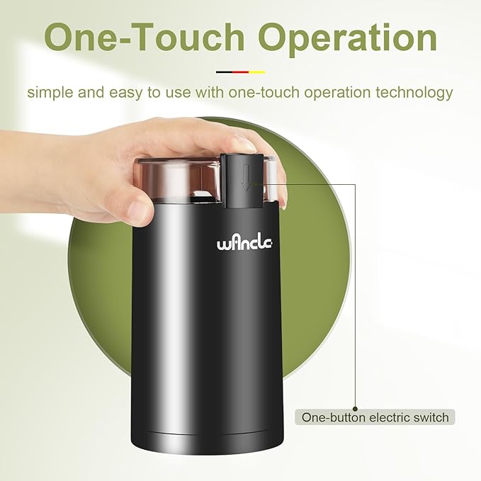 Wancle Electric Coffee Grinder, Spice Grinder, One Touch Coffee Mill for Beans, Spices and More, with Clean Brush Black