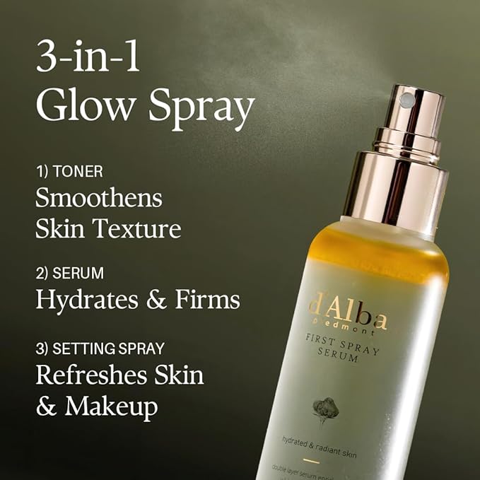 d'alba Piedmont Italian White Truffle First Spray Serum, Vegan Skin Care, Hydrating Face Moisturizer, Glow Serum for Radiant Skin, Non Comedogenic, All In One Mist (1.69 fl oz.)