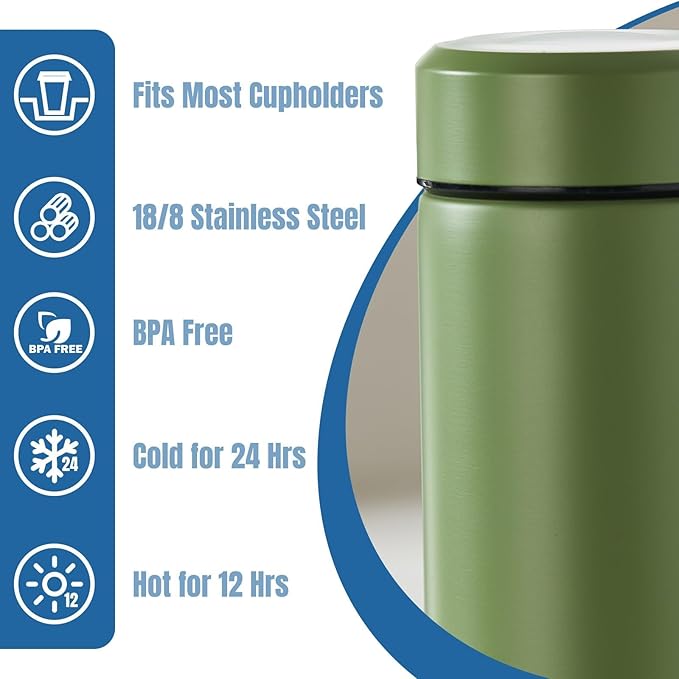 PARACITY Insulated Water Bottle, 15 oz Stainless Steel Water Bottles, Double Wall Vacuum Hot Drinks, Metal Water Bottle Keeps (green)
