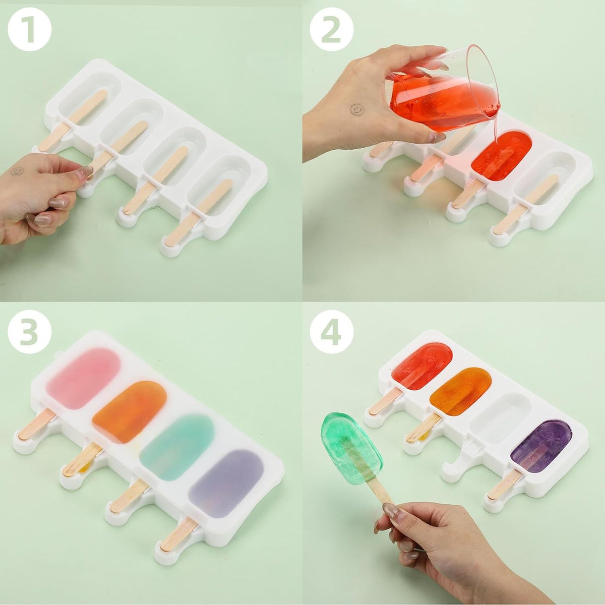 3 Set Samll Popsicles Molds with Lids and 100 Pieces Wooden Popsicles Sticks, 4 Cavities Silicone Ice Cream Molds for Making Cakesicles, Cake Pops, Ice Cream - BPA Free