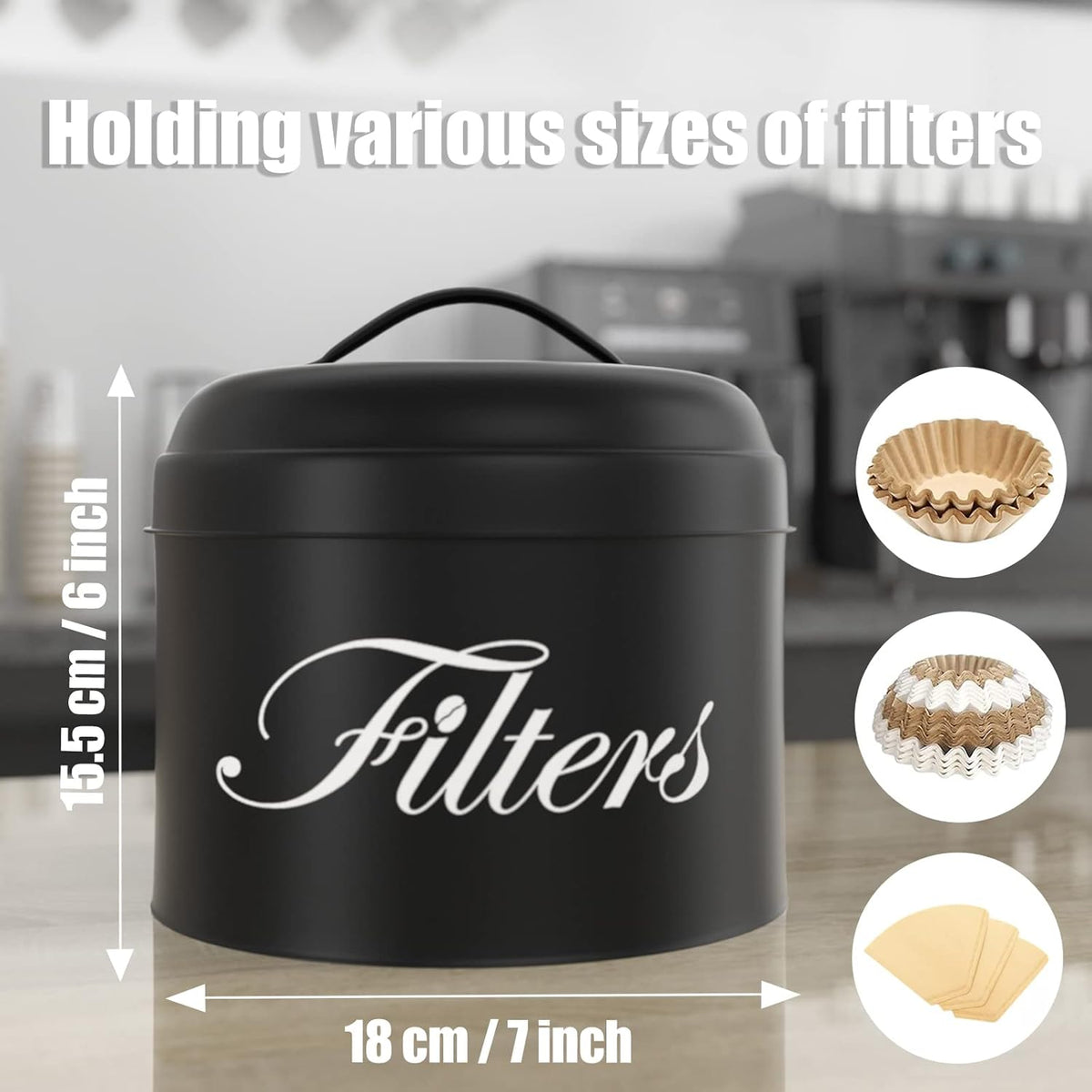 Coffee Filter Holder, Basket Storage Container for Counter, Black Small Bar Accessories for Coffee Bar Station(Black)