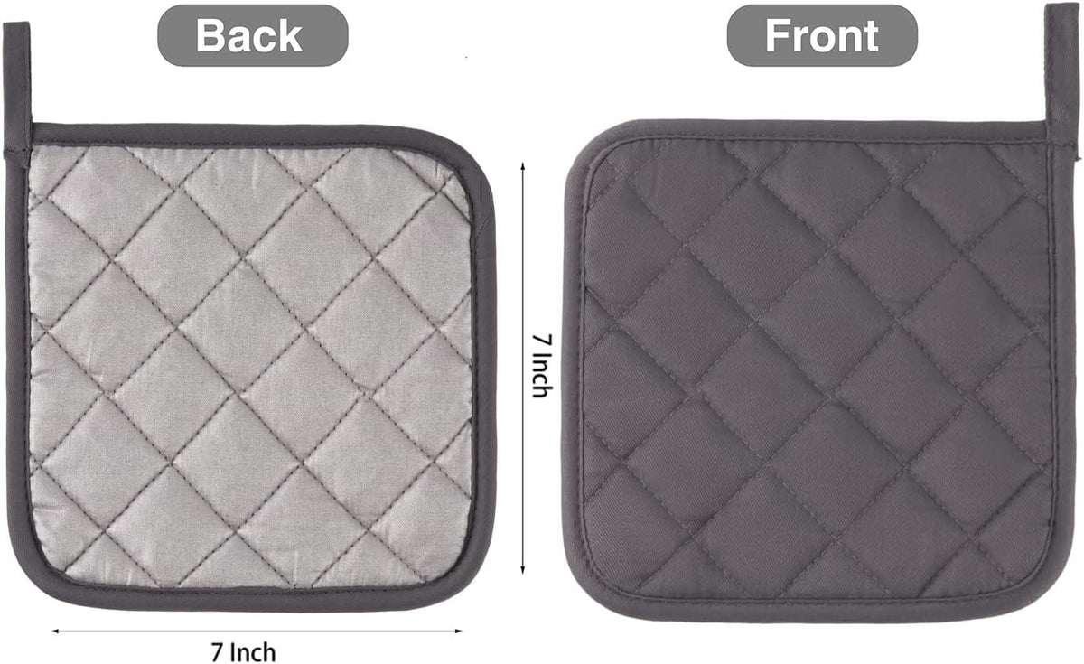 Kitchen Pot Holders Set Heat Resistant Pure Cotton Potholders Kit Trivets Large Coasters Hot Pads Terry Pot Holders for Everyday Cooking and Baking by 7 x 7 Inch Set of 6 Grey
