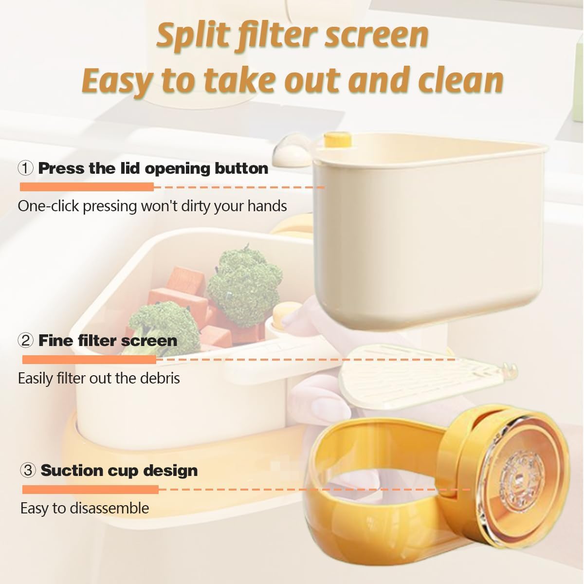Suction Cup Sink Corner Rack, 2025 Upgraded Self-Cleaning Sink Strainer Basket, Removable Food Waste Catcher with Drain Hole, Say Goodbye to Gross Food Scraps and Smelly Sinks (Mixed)