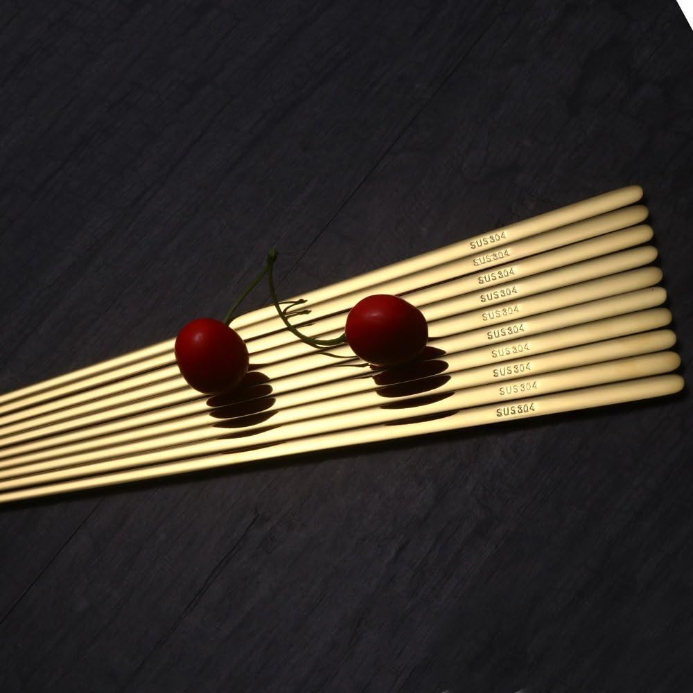 Buyer Star 5 Pairs Gold Flat Chopsticks - Reusable Metal Stainless Steel Chinese Chopsticks Set with Case