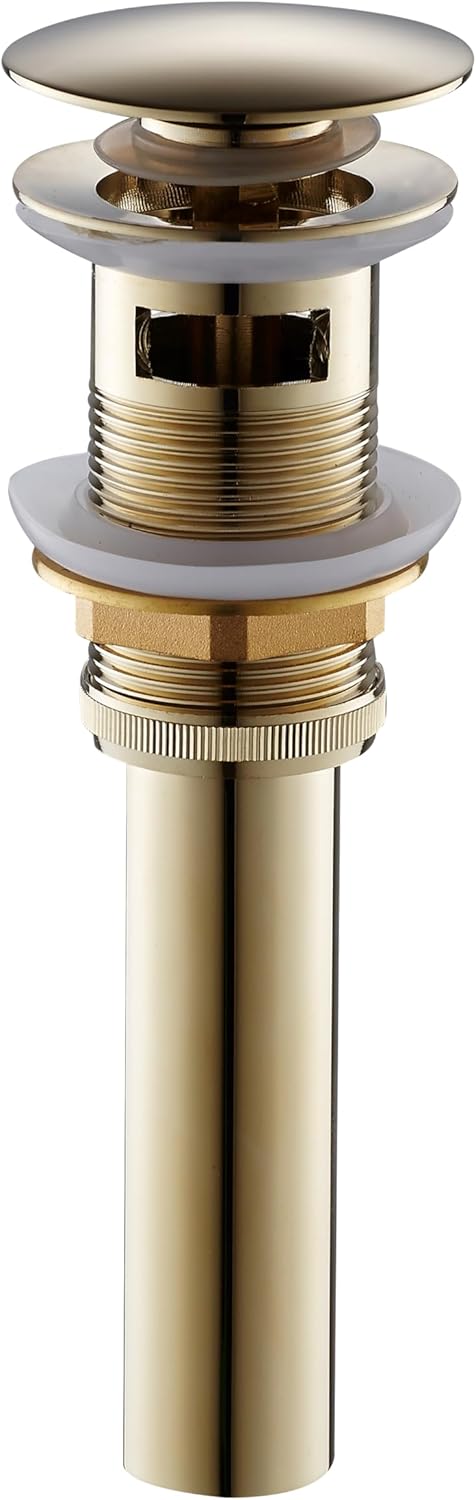 Bathroom Pop-Up Drain Plumbing Sink Trim Kit, Solid Brass, with Overflow Function, Polished Gold, Lavatory Vessel Sink Drains
