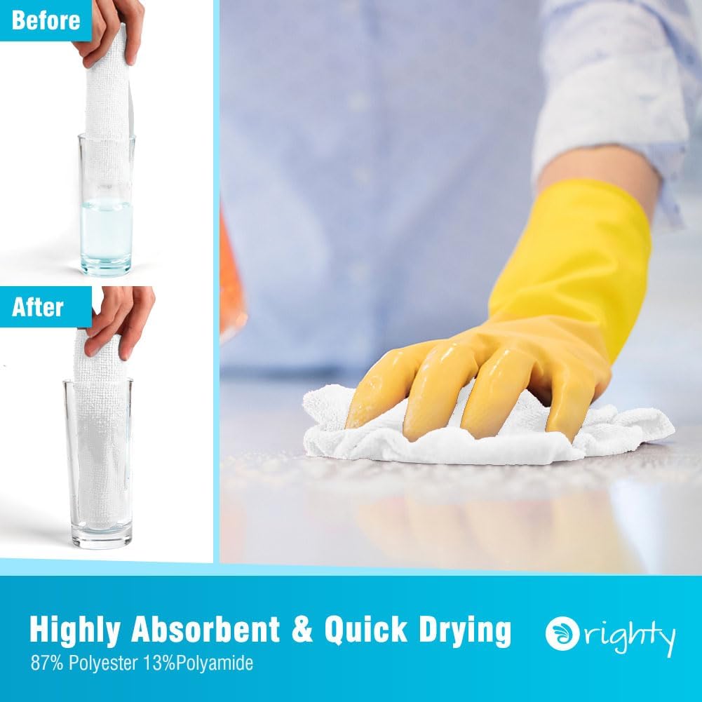 Orighty Microfiber Cleaning Cloth, 12 Pack Highly Absorbent Cleaning Supplies, Lint Free Cloths for Multiple-use, Powerful Dust Removal Clean Rags for House, Kitchen, Car Care(12x12 inch) White