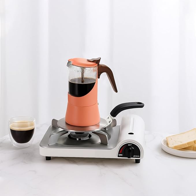 Glass Moka Pot for Stovetop & Induction - Italian Espresso Maker with Wood Handle & Leak-Proof Design - Comes with Induction Heat Diffuser Plate (6 Cup, 240ml)