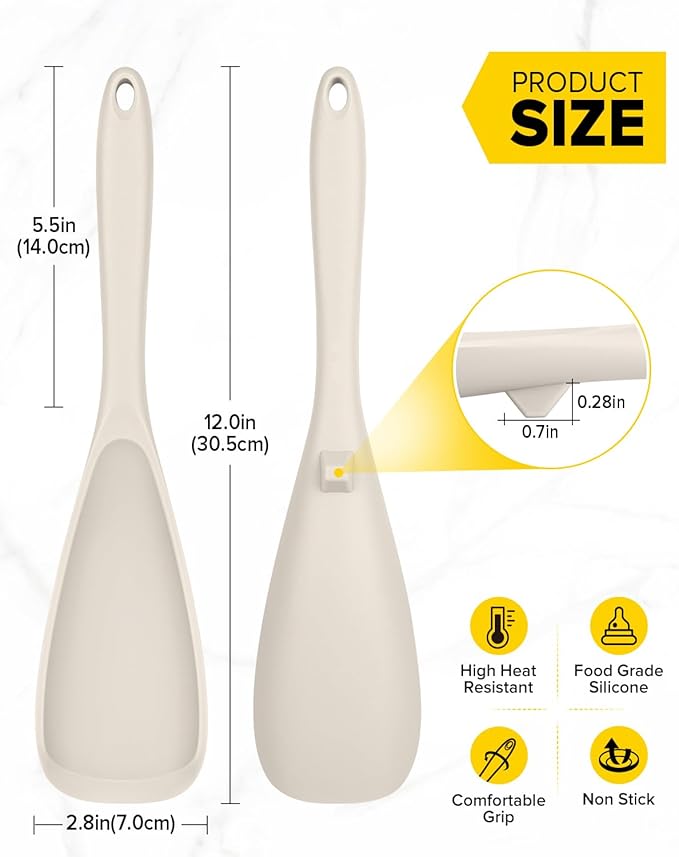 Pack of 2 Cooking Spoons for Non Stick Cookware, Multifunction Spatula Spoon BPA-Free, One-Piece Design, Suitable for Scooping, Scraping, Serving and Mixing (KHAKI-KHAKI)