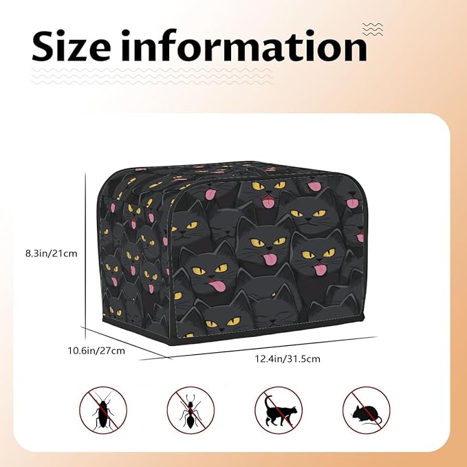 4 Slice Toaster Cover,Halloween Black Cat Eyes Small Kitchen Appliance Bread Machine Cover with Pockets,Dust & Fingerprint Protection