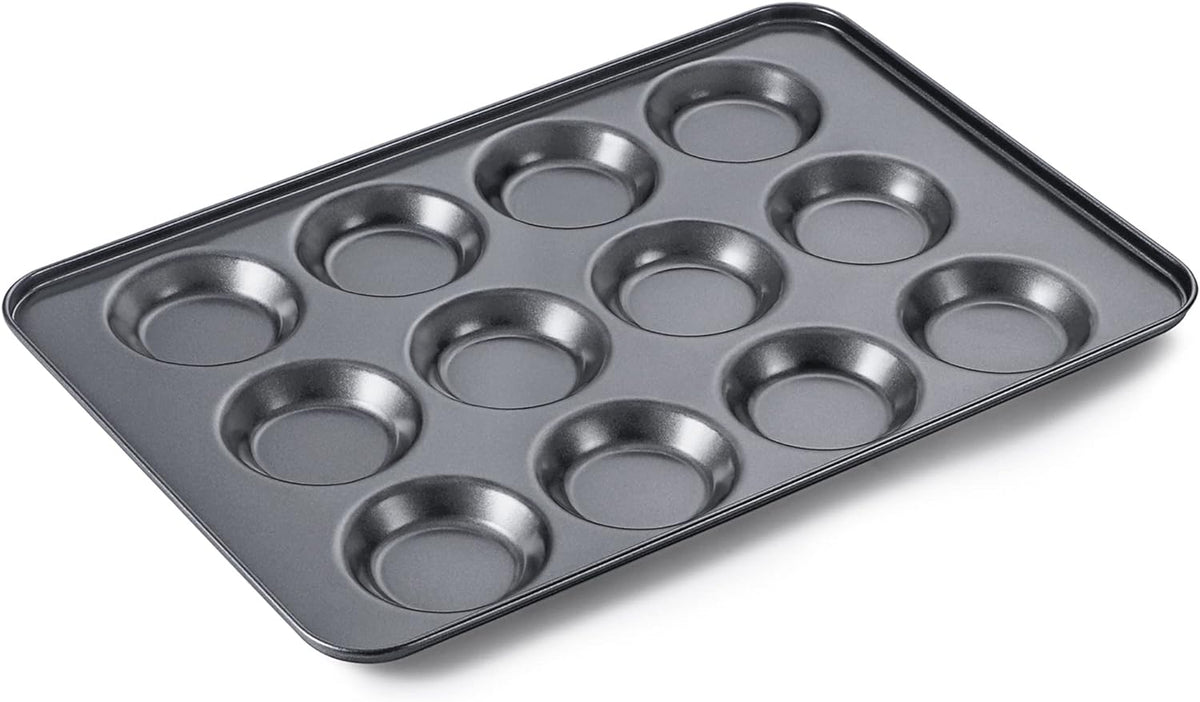 HONGBAKE Mini Muffin Top Pan for Baking, Premium 12 Cavity Small Whoopie Pie Pan, Nonstick Yorkshire Pudding Pan for Pansuffin, Moon Pie, Cookies, Dishwasher Safe and Easy to Clean