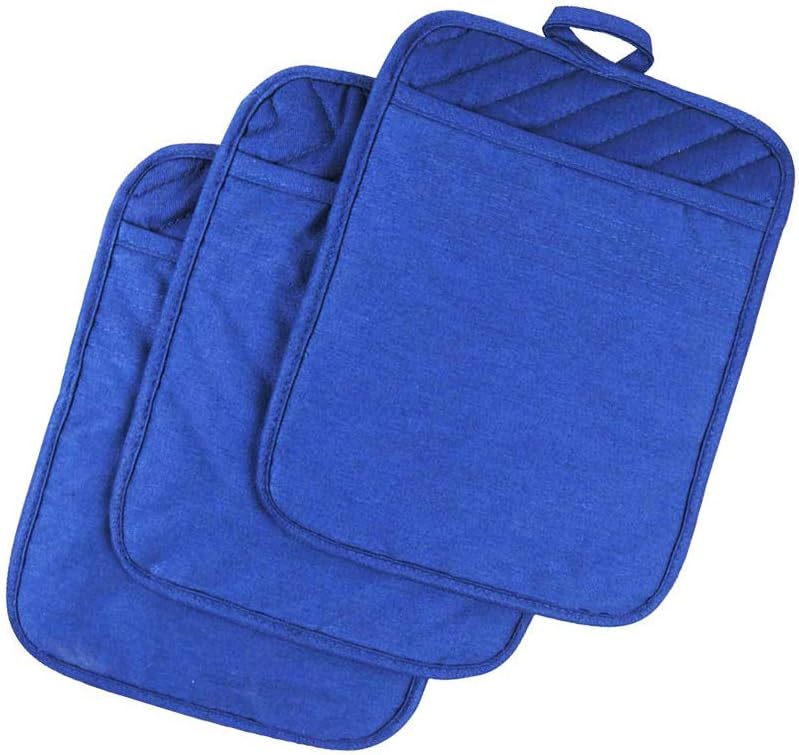 Anyi Blue Pot Holders with Pocket - Heat Resistant Cotton Hot Pads for Counter and Table
