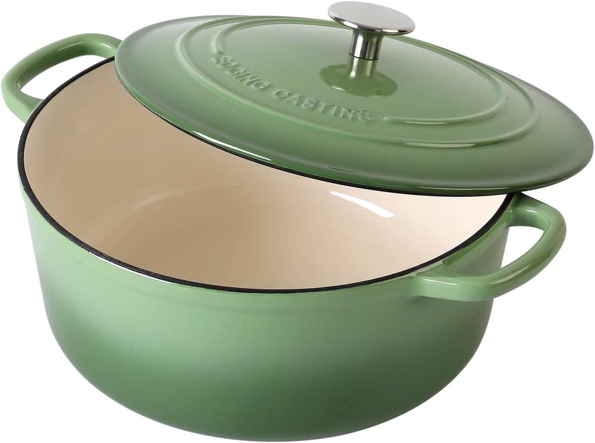 Enameled Cast Iron Dutch Oven Pot With Lid, 5.5 Quart, for Bread Baking, Cooking, Pistachio Green