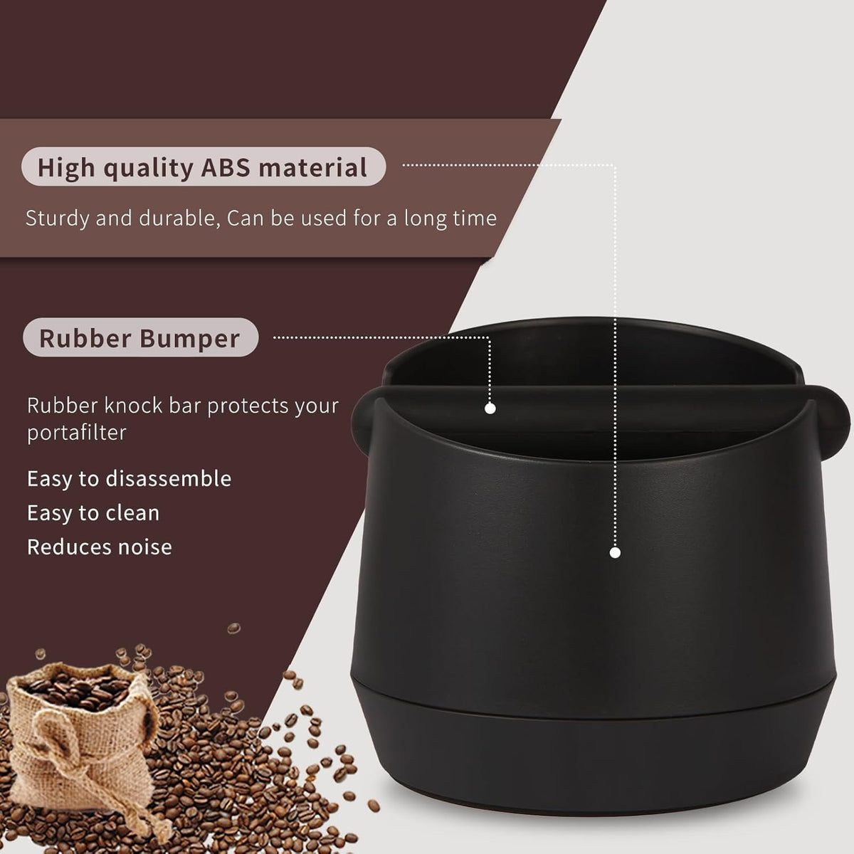 6 Inch Large Capacity Design Espresso Knock Box Tamping Mat Espresso Machine Accessories Set of 2 with Removable Knock Bar and Anti-Slip Base for Home Office Barista Tools for Bar Shop