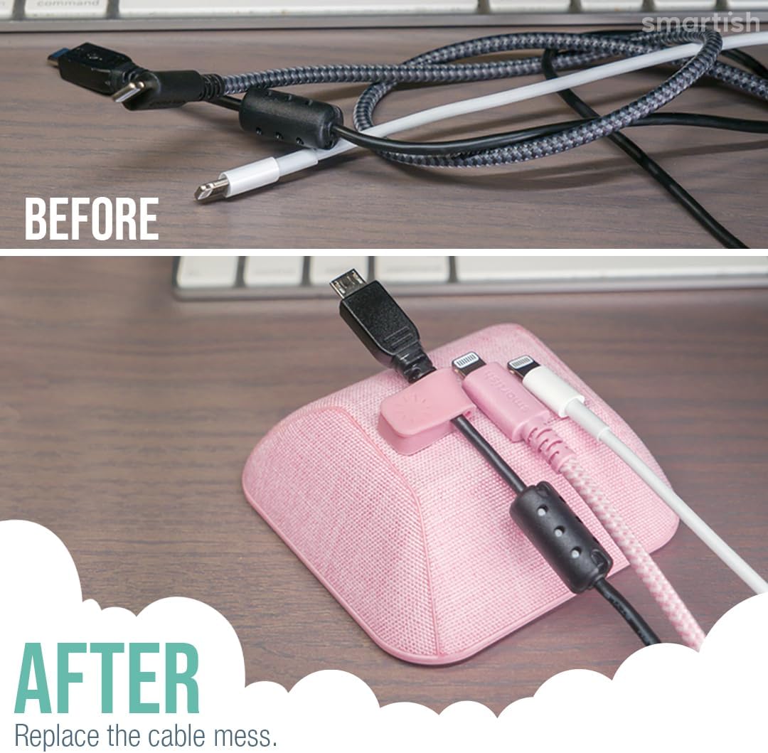 Smartish® Magnetic Cord Holder - Cable Wrangler Organizer with Magnet Clips for Charger Management on Desktop, Nightstand, or Side Table for All Cables, USB-C, Lightning Cables - I'm Blushing