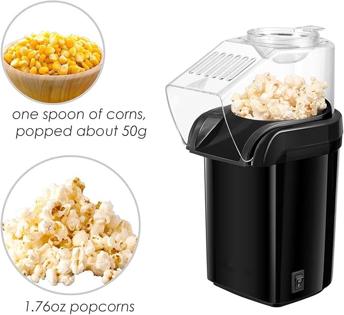 Nostalgia Hot Air Popcorn Popper Maker, 1200W Electric Pop Corner Machine, 16 Cups, 3 Minutes Done, Fully Automatic Healthy No Oil and No Sugar Corn Popcorn Machine (Pink)