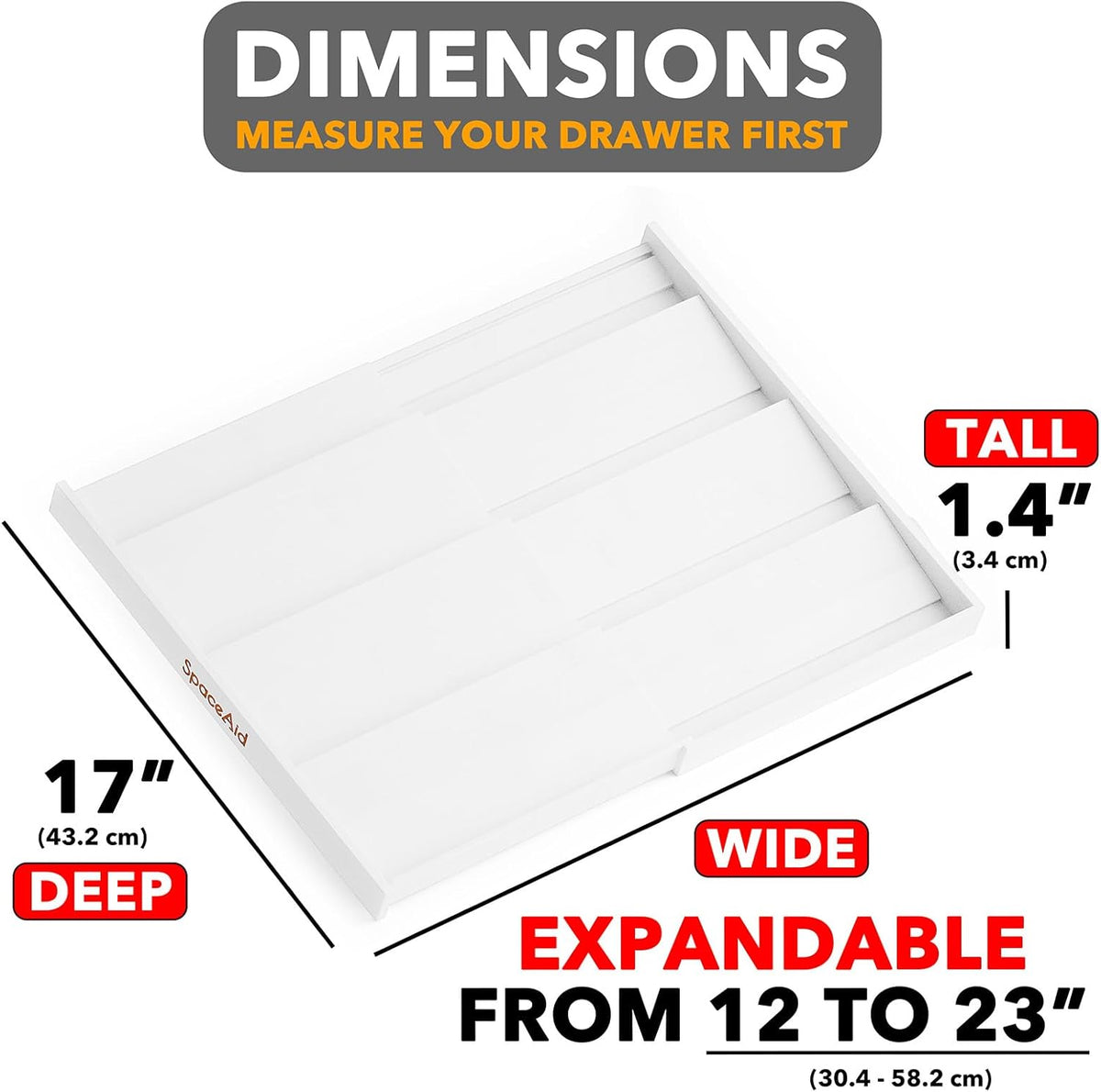 SpaceAid Bamboo White Spice Drawer Organizer, (Need 3" Deep Drawer) Expandable 4 Tier Spices Rack for Cabinet, Kitchen Seasoning Storage Insert (Jars Not Included, From 12" to 23" Wide)