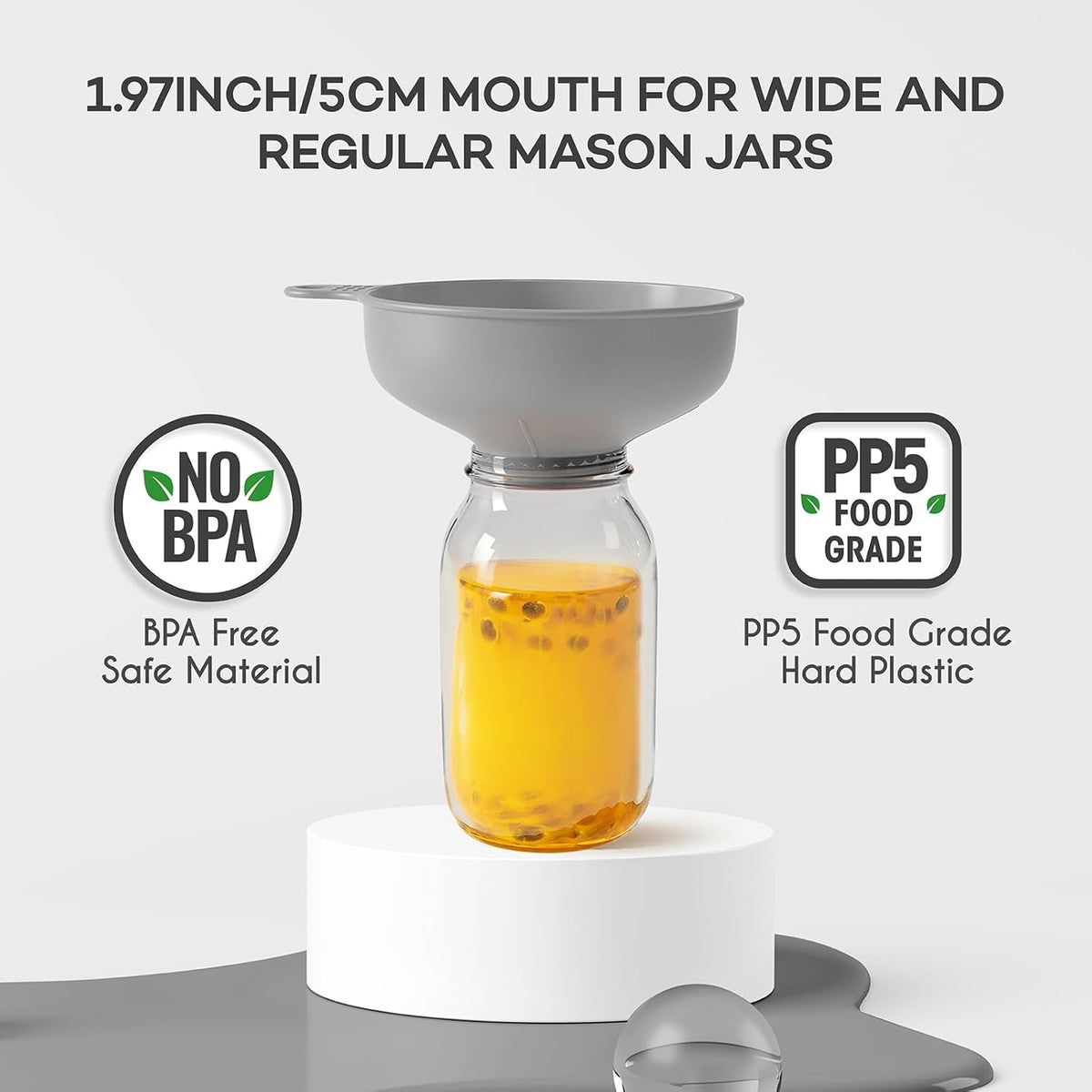 Pisol Wide Mouth Versatile Funnel, Canning Funnels for Kitchen Use, Food Grade Plastic Cooking Funnel Set with 4 Size Spouts and 2 Strainers for Filling Different Bottles and Bags, Grey