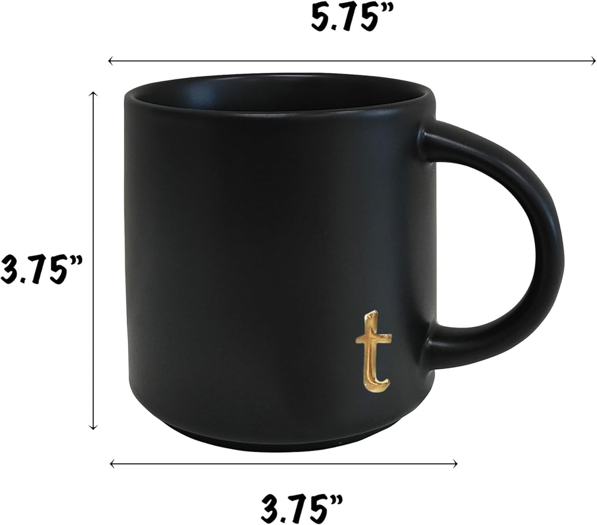 COLLECTIVE HOME - Black Monogram Ceramic Mugs, 15 oz Golden Initial Coffee Cups, Elegant Alphabet Tea Mugs, Personalized Halloween Mug with Gift Box, Perfect for Office and Home Décor (t)
