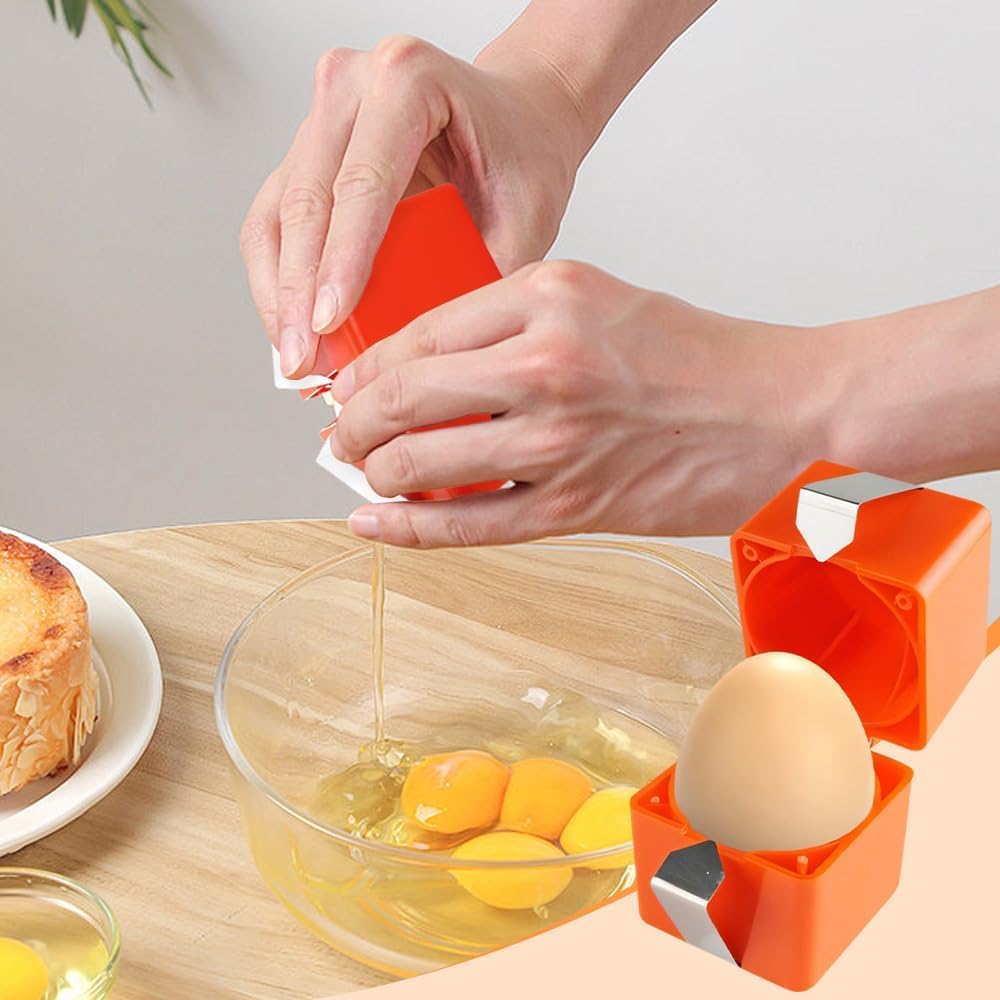 Egg Shell Opener Remover, Eggs Peeler Separator for Boiled and Raw Eggs, Stainless Steel Eggshell Cutter Kitchen Tools for Cooking and Breakfast Prep (Orange Square, 3 Pcs)