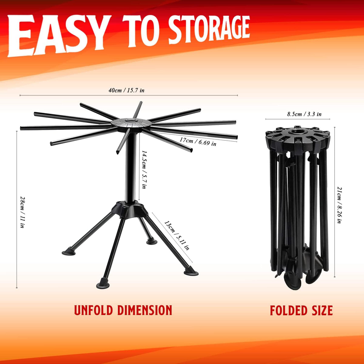 GOZIHA Kitchen Pasta Drying Rack | Make Homemade Fresh Pasta | Household Noodle Dryer Rack Hanging for Home Use | Spaghetti Drying Rack Noodle Stand | Easy Storage and Quick Set-Up (Black)