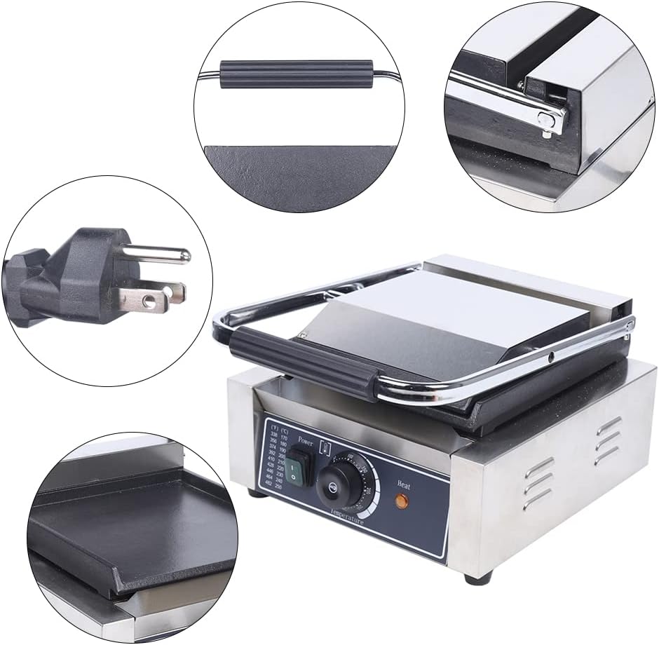 1800W Electric Press Sandwich Maker and Griddle Grill, Open Flat Mini Sear and Press Grill Indoor with Non-Stick Coated Plate for Quesadillas, Burgers, Breakfast