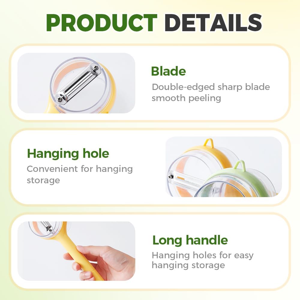 3 in 1 Peeler with Container, 2025 New Stainless Steel Peelers with Container with Handle Fruit Knife, Multifunctional Vegetable Peelers for Home Kitchen (Yellow and Green)