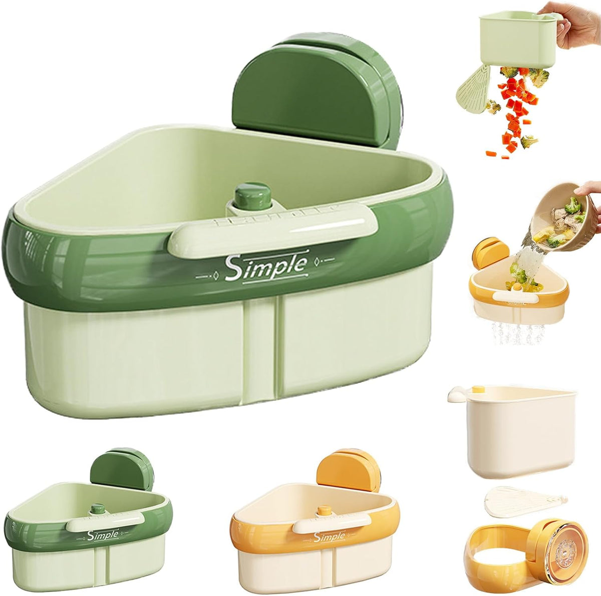 Suction Cup Sink Corner Rack, Triangular Suction Cup Corner Sink Caddy, Kitchen Sink Drain Strainer Basket for Kitchen Bathroom Dishware (Green)