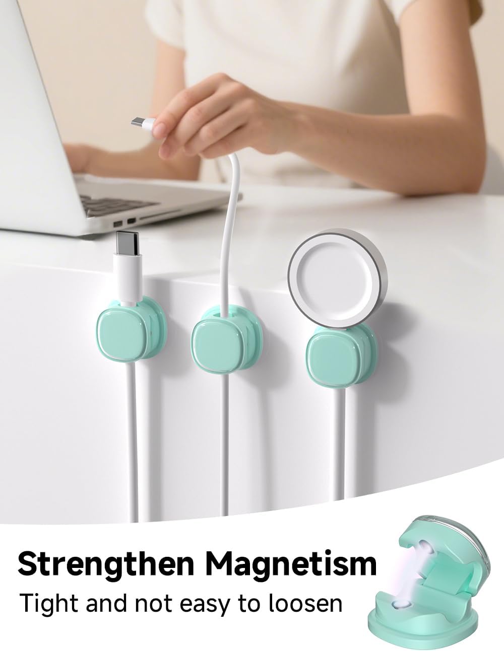Magnetic Cable Clips, Adjustable Cord Holder Management, Adhesive Wire Keeper Organizer for Home Office Desk Phone PC Car Wall Desktop Nightstand Appliance (9-PCS Cyan)