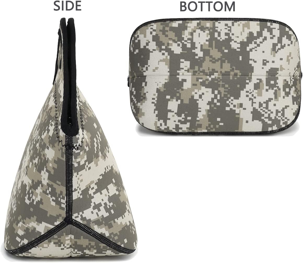FlowFly Neoprene Lunch Tote Insulated Thermal Reusable Lunch Bag Box for Boys Men with Zipper (Digital Camo)