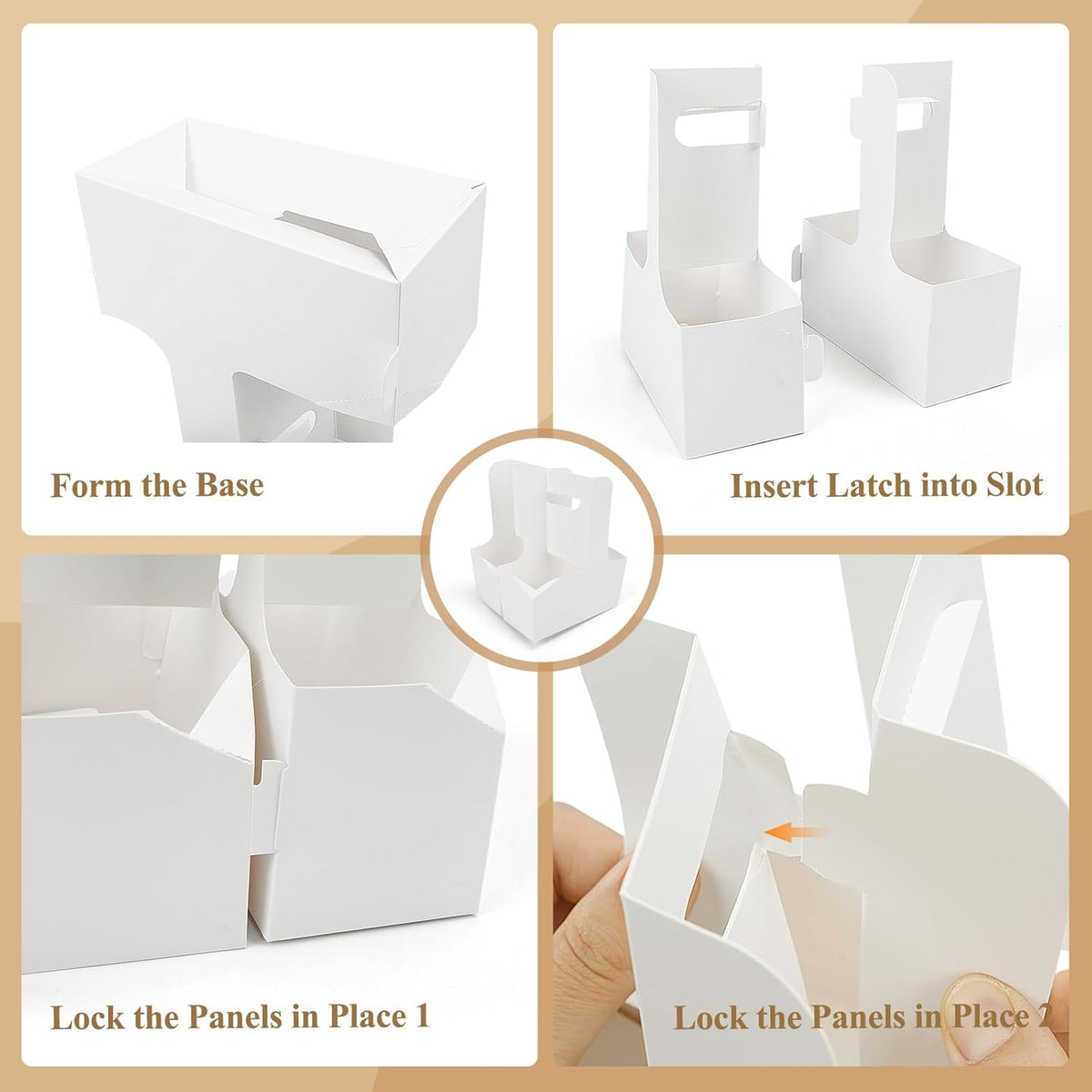 HFH Disposable 2-Cup Drink Carrier with Handle, Cardboard Cup Holder for Takeout, White (30P)