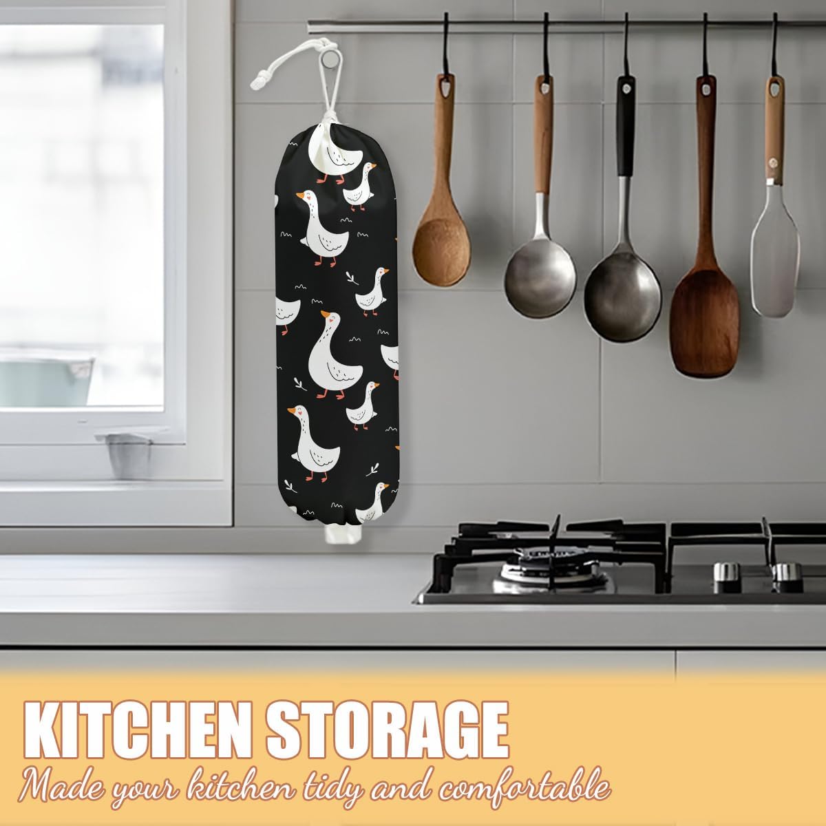 Buck Plastic Bag Holder, Wall Mount Grocery Bag Holder, Plastic Storage bag, Pull Rope Free Adjustment, Plastic Bag Holders for Grocery Bags, Plastic Bag Dispenser for Home Kitchen