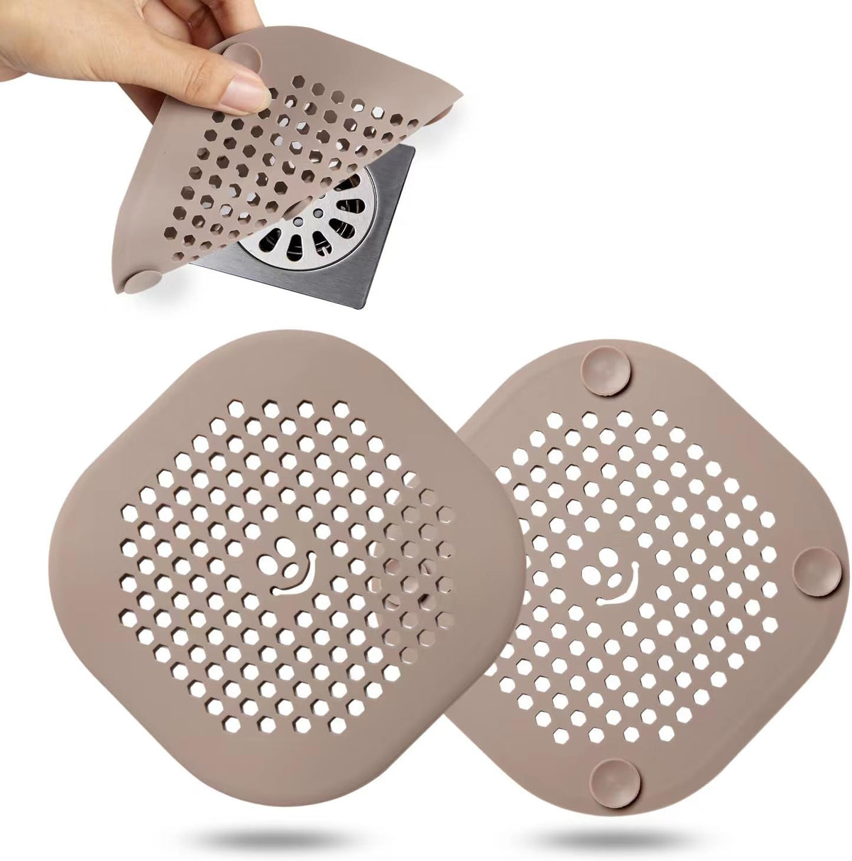 2 Pack Drain Hair Catcher Silicone Shower Drain Protector Sink Drain Strainer Hair Stopper for Shower Kitchen Bathroom Tub Brown 5.5 x 5.5 x 0.04 inches