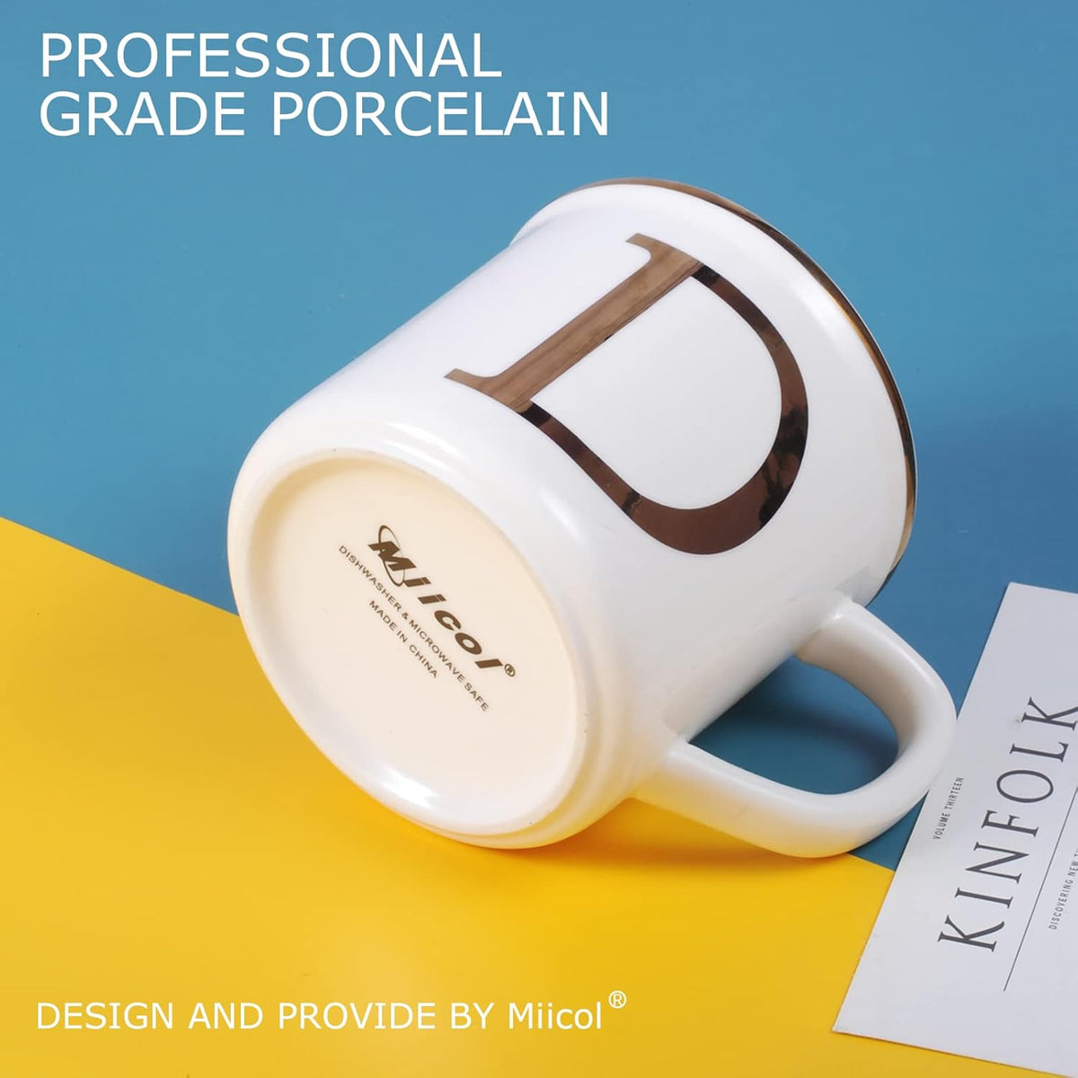 Miicol Ceramic Coffee Mug 16 oz, Monogram Coffee Cup, Golden Initial Tea Mug, Personalized Tea Cup, Unique Gift, Large Mug for Home, Office, Letter D