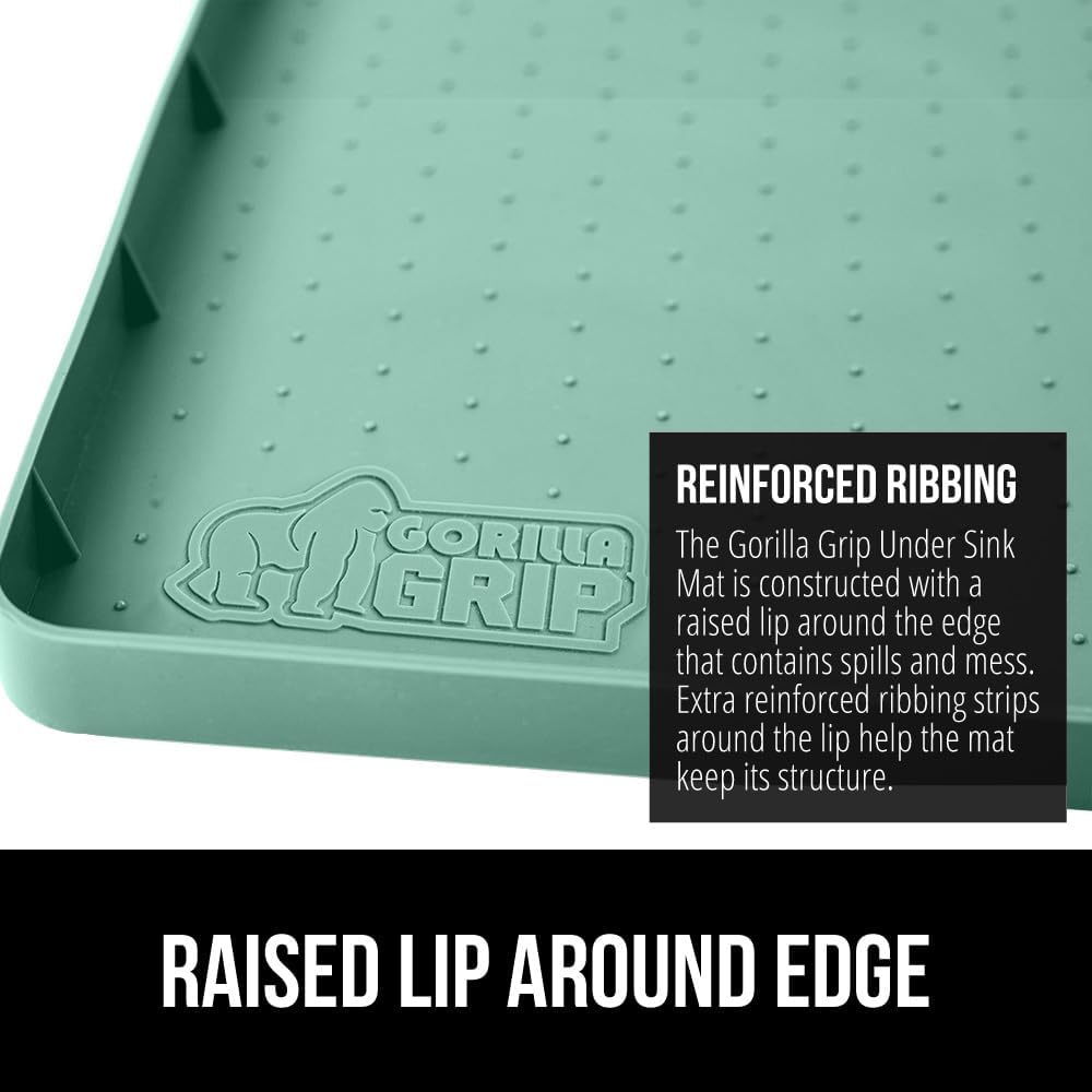 GORILLA GRIP Waterproof Silicone Under Sink Mat with Raised Lip for Kitchen and Bathroom, 46 x 22 in, Cabinet Shelf Liner Stay in Place Mats Dishwasher Safe Drawer Liner, Organizer Tray, Mint